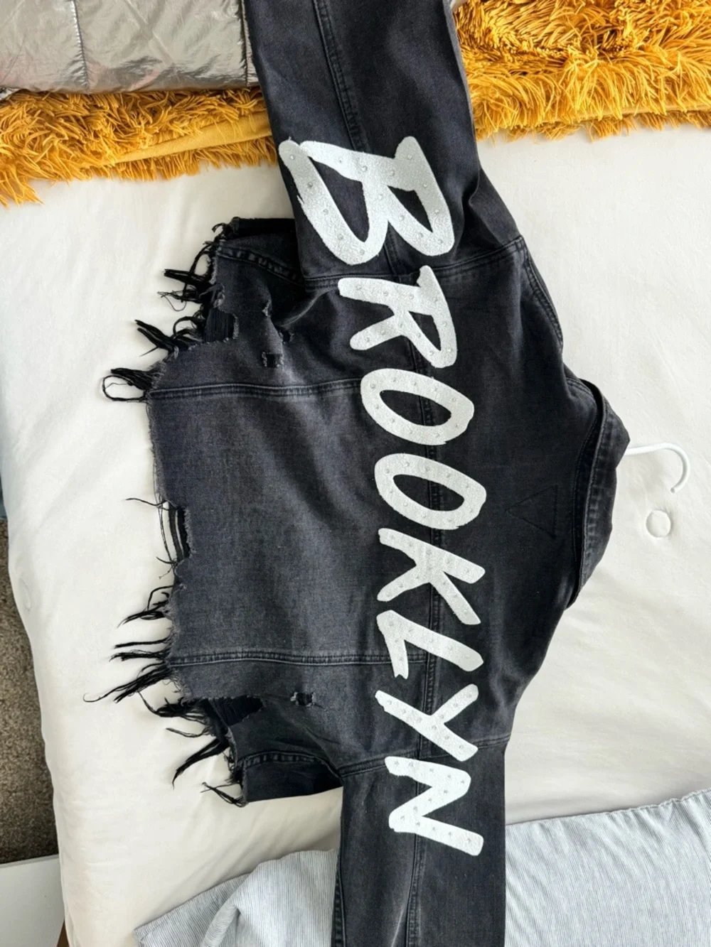 Trio Urban Brooklyn cropped black denim jacket S/M - Picture 5 of 5